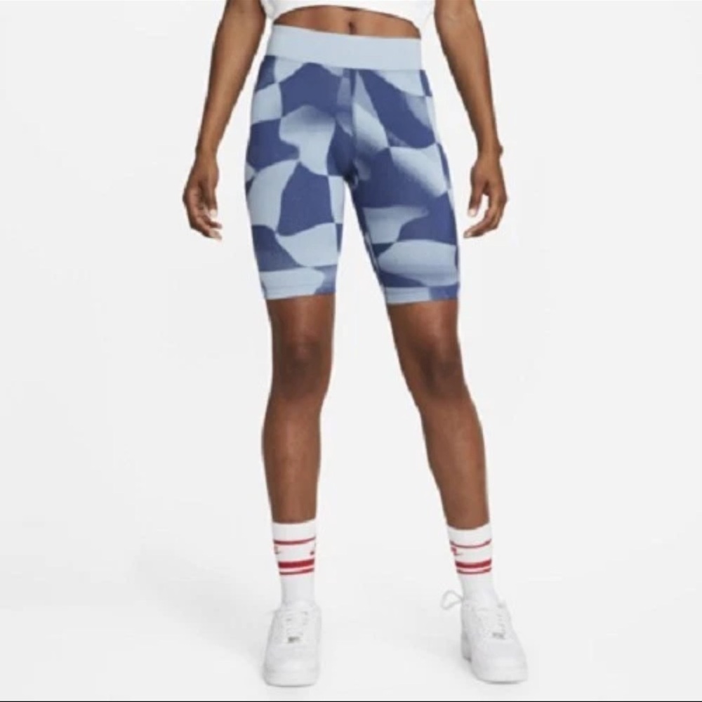 Nike Blue Bike Shorts with Geometric Pattern